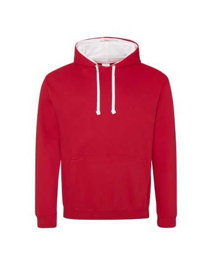 Pullover Contrast Hooded Fire Red Arctic White