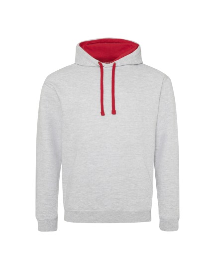 Pullover Contrast Hooded Heather Grey Fire Red