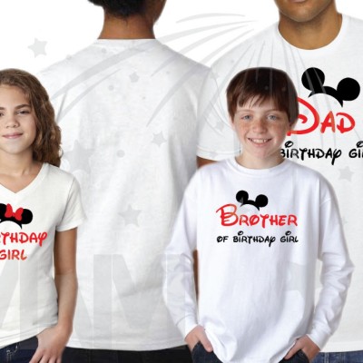 Matching Family Shirts For Birthday Party With Mickey Minnie Mouse Heads Mom Of Birthday Girl (Boy) Brother Of Birthday Girl (Boy) etc (get as many as you want)