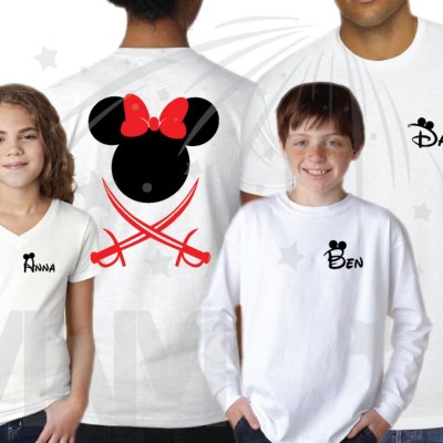 Family Pirate Matching Shirts With Swords and Names on Front