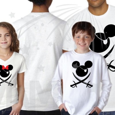 Family Pirate Matching Shirts With Eye Patch and Swords Front Design Mickey Mouse Pirate