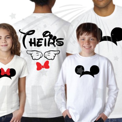 Family Shirts His Hers Theirs With Mickey Mouse Pointing Hands Minnie Mouse Cute Head Red Bow Mickey Mouse Head Pants