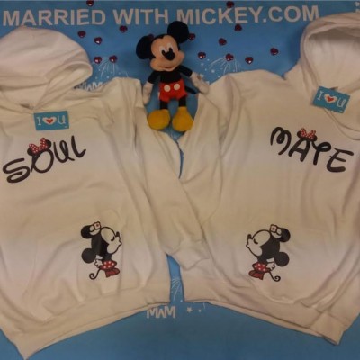 LGBT Lesbian matching shirts for Soulmate with red bow polka dots and kKissing Minnie Mouse