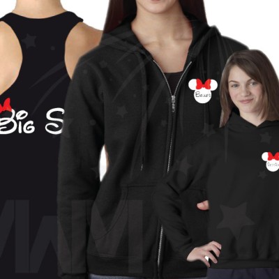 3 or more Sisters Matching Cute Shirts Big Sis Lil Sis add names on front to Minnie Mouse Head