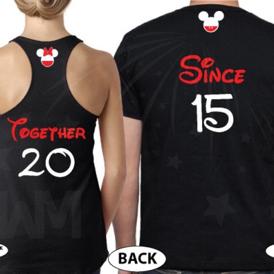 Disney Cute Matching Shirts Together Since Forever Mickey Minnie Mouse Hands in The Shape Of Heart