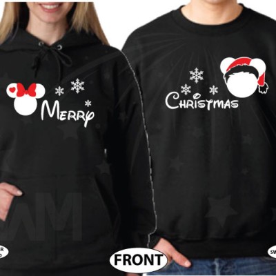 Merry Christmas Disney Matching Shirts Mickey Minnie Mouse Head Snowflakes