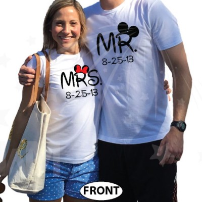 Cute Couple Shirts For Mr Mrs With Big Ears and Custom Wedding Date