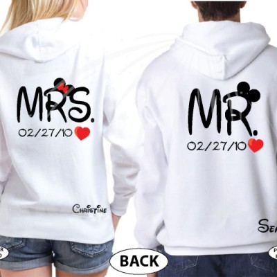 Mrs Mr Little Mickey Minnie Mouse Cute Kissing  With Names and Wedding Date