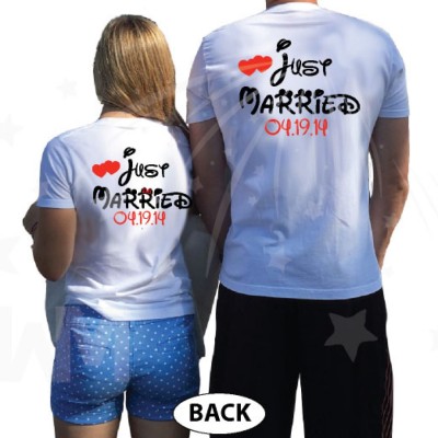 Just Married Little Mickey Minnie Mouse Kiss Custom Wedding Date
