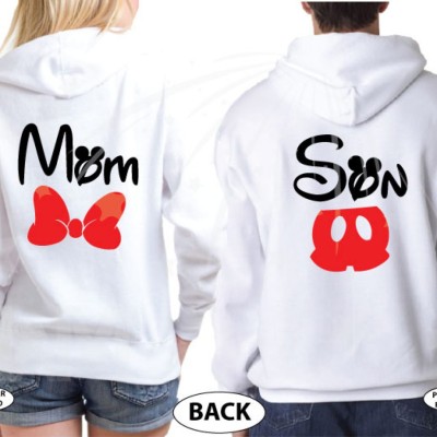 Family 2 Shirts, Mom Son Minnie Mouse Cute Red Bow Mickey Mouse Pants (add names on front)