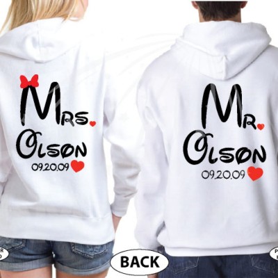 Mr Mrs Cute Hearts Initials Last Name Wedding Date Disney Font