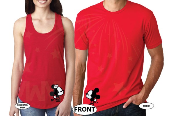 Disney Mickey Minnie Mouse Mr Mrs Cute Kiss Matching Couple Shirts