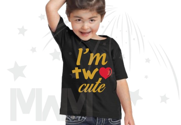 I'm Two Cute Shirt for 2 Year Old Toddler Size Gold Design WIth Red Heart