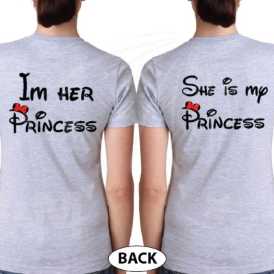 LGBT Lesbian Matching Couple Shirts I'm Her Princess She's My Princess Kissing Minnie Mouse