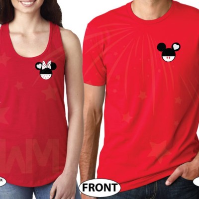 Mickey Minnie Heads Mr and Mrs Custom Name Minnie Mouse Red Polka Dot Bow and Mickey Mouse Head on the hood