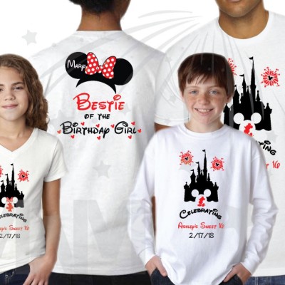 Birthday Shirts for Friends and Family Members, Birthday Girl (Boy) Sweet 16, Minnie Mouse Head With Polka Dots Bow, Mom of the Birthday Girl, Bestie of the Birthday Girl