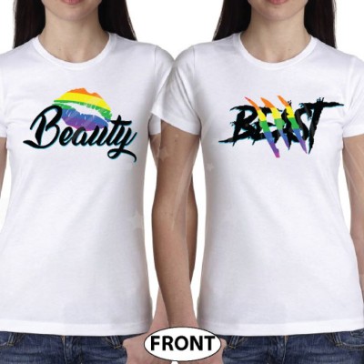 LGBT Lesbian Rainbow Design Beauty and Beast , Last Name and Wedding Date