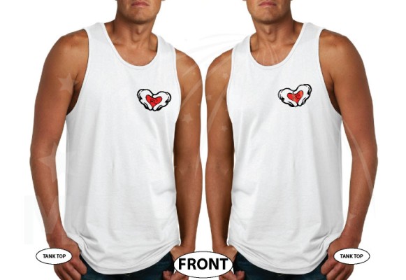 LGBT Gay Matching Couple Shirts Mickey Head I'm His He's Mine Mickey Mouse Hands In Heart Shape With Innitials