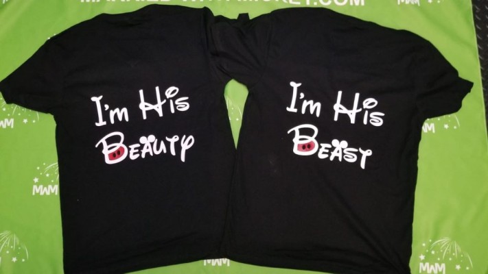LGBT Gay matching couple I'm His Beauty and I'm His Beast Disney vacation mens v neck tshirt honeymoon weekend trip cruise 2022 Mickey Mouse