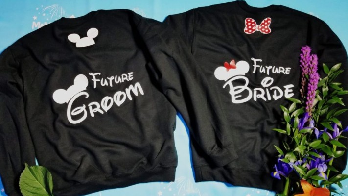 Bride Groom Cute Shirts Mickey Minie Mouse Head and Red Polka Dots Bow (leave in note, whether you need "future" added)