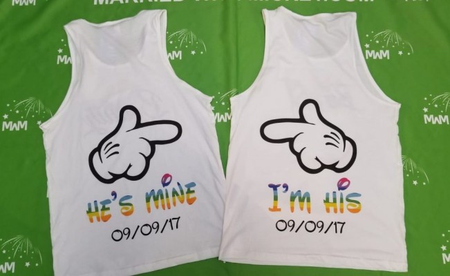 LGBT Gay Mickey Mouse Head Rainbow Colors I'm His He's Mine Mickey Mouse Hands