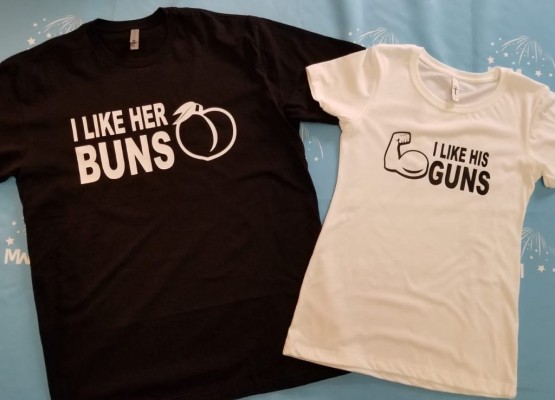 I Like His Guns, I Like Her Buns Matching Couple Shirts