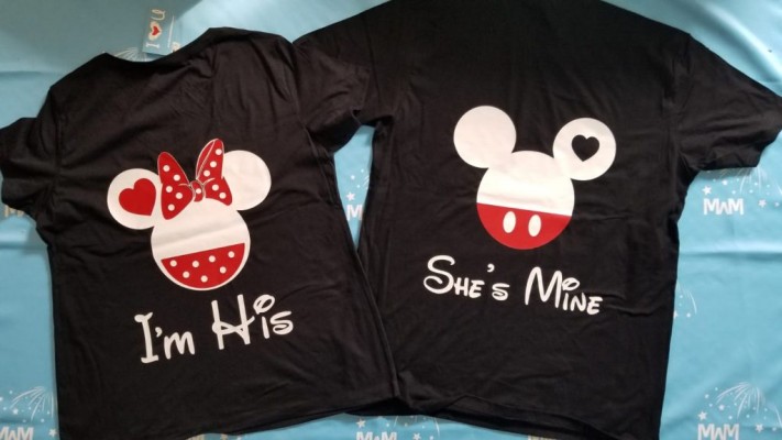 Soulmate Matching Couple Shirts, I'm His Minnie Mouse Head, She's Mine Mickey Mouse Head