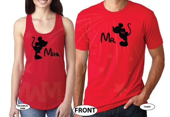 Mr and Mrs Kissing Mickey Minnie Mouse, His and Hers