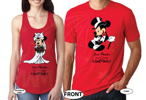 Minnie Mouse Bride, Mickey Mouse Groom, Just Married With Wedding Date, Married With Mickey