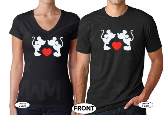 Mr and Mrs Couple Shirts, Custom Names, Mickey Minnie Mouse Cute Kissing