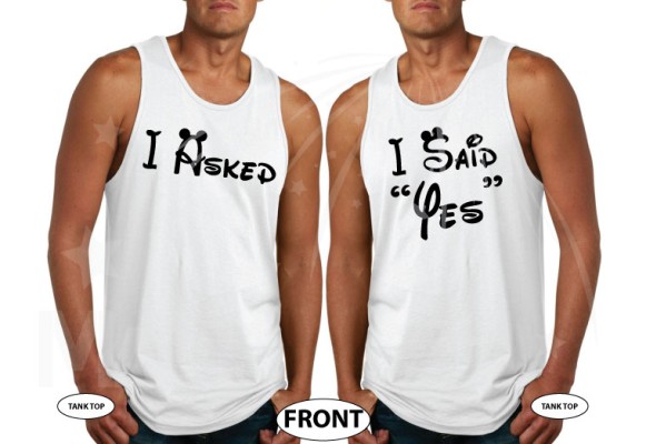 LGBT Gay Proposal Matching Couple Shirts, I asked, He Said Yes, I Said Yes, He Asked with Wedding Date, MarriedWithMickey