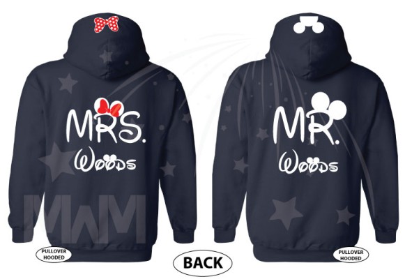 Mr and Mrs With Last Name, Minnie Mouse Cute Red Bow, Mickey Mouse Head, Wedding Date