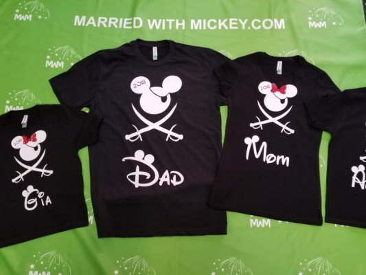 Personalized Mickey and Minnie Mouse Pirate matching shirts with names and year