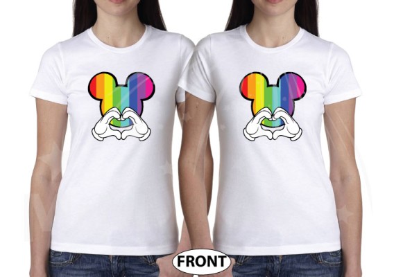 LGBT Lesbian I'm Hers, She's Mine, Mickey Mouse Pointing Hand, The Rainbow Mickey Head With Hands Forming Heart