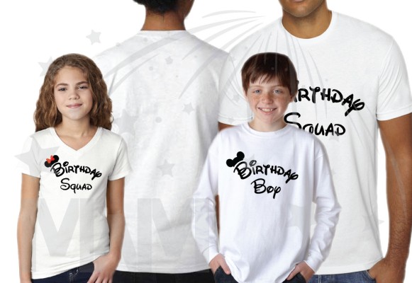 Matching Family Birthday Party Shirts, Birthday Squad Mickey Mouse Ears, Birthday Boy, Minnie Mouse Ears