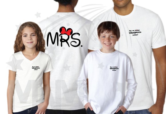 Cutest Disney Matching Family Honeymoon Shirts, custom names and date on Mr Mrs and Princess Disneymoon