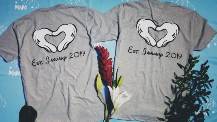 Personalized homosexual Disney LGBT Gay shirts with wedding date, matching couple grey men t shirts, mickey mouse hands in heart