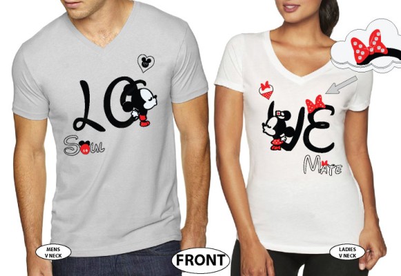 Adorable matching Soulmate Love shirts with Mickey and Minnie Kiss for Mr and Mrs (custom names and date)