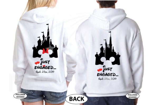 Personalized adorable matching couple t-shirts Disney Just engaged with wedding date for future Mr and future Mrs, etsy store plus sizes 5XL