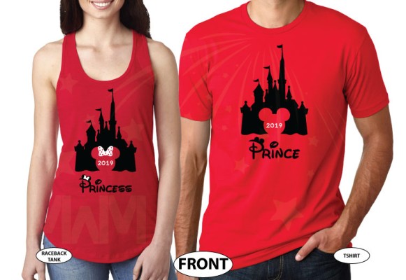 Adorable matching couple apparel for Prince and Princess with Cinderella castle 2019, Disney inspired, Mr and Mrs with custom wedding date