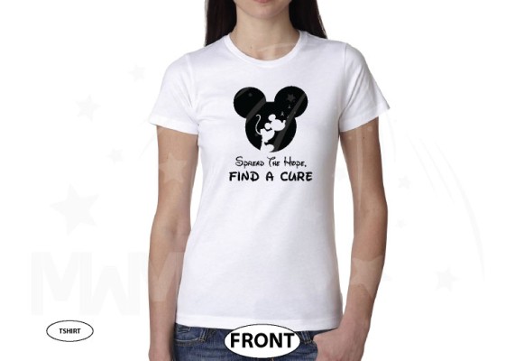 Spread The Hope Find a Cure slogan with Mickey Mouse silhouette shirt glitter graphic purple t shirt store custom create make your own etsy