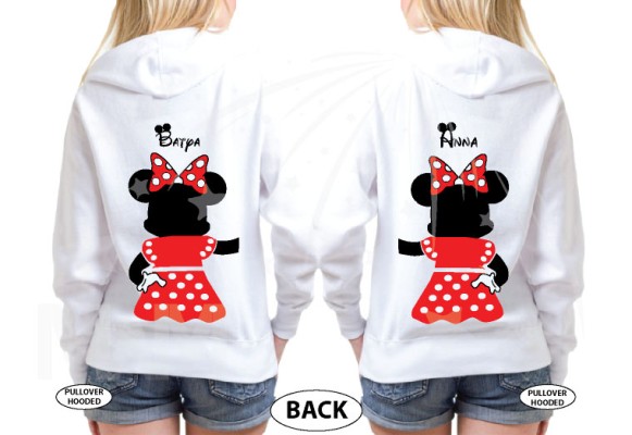 Great gift idea for anniversary LGBTQ Lesbians matching couple shirts Minnie Mouse with cute red bow I'm her holding hands etsy 5XL ladies