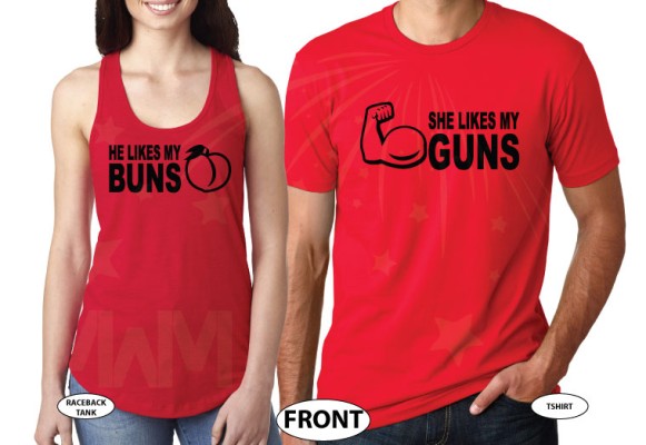 She likes my guns and He likes my Buns funny matching cool couples sweaters custom cheap on sale plus size 5XL etsy store proposal gift idea