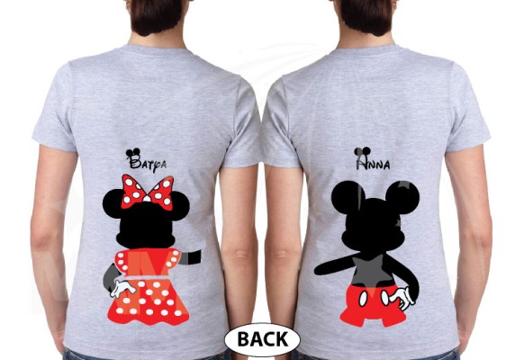 Great gift idea for anniversary LGBTQ Lesbian matching couple shirts future Mrs with Mickey and Minnie Mouse with cute red bow holding hands