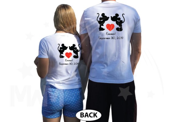 Customized valentine's day gift for him honeymoon Disney dating matching cute couples tees with mickey ears kissing minnie mouse