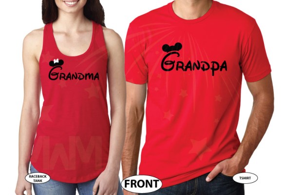 Grandma and Grandpa matching Mickey head Minnie Mouse ears shirts moon etsy store gram abuela grammy
