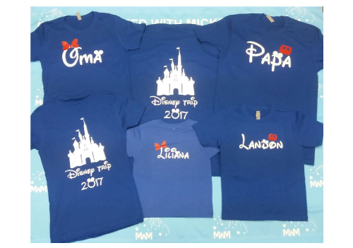 Family Matching Disney Shirts Mom Dad Son Daughter Oma Grandma Papa Disney Cinderella Castle Family Trip Vacation Weekend Custom Date mwm married with mickey royal blue tshirts