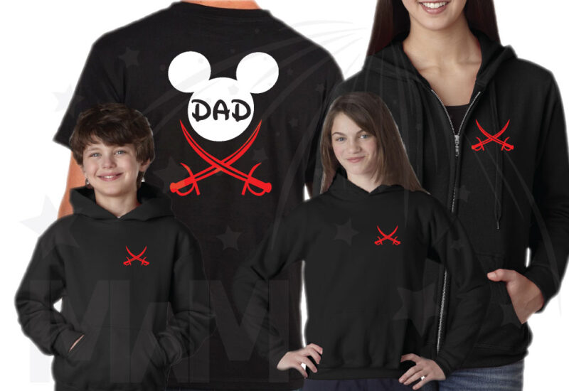 Disney World Family Pirate Matching Shirts With Swords and Names married with mickey mwm