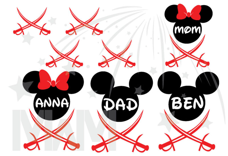 Family Pirate Matching Shirts With Swords and Names married with mickey mwm