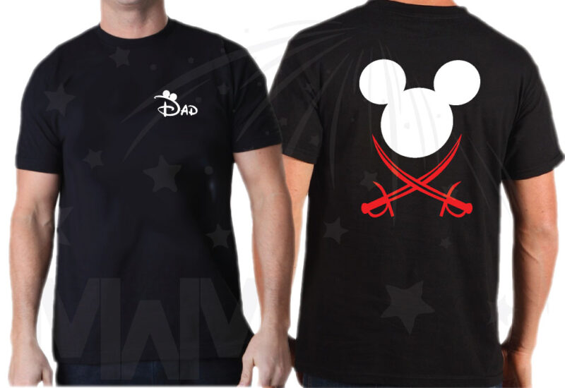 Family Pirate Matching Shirts With Swords and Names on Front married with mickey mwm